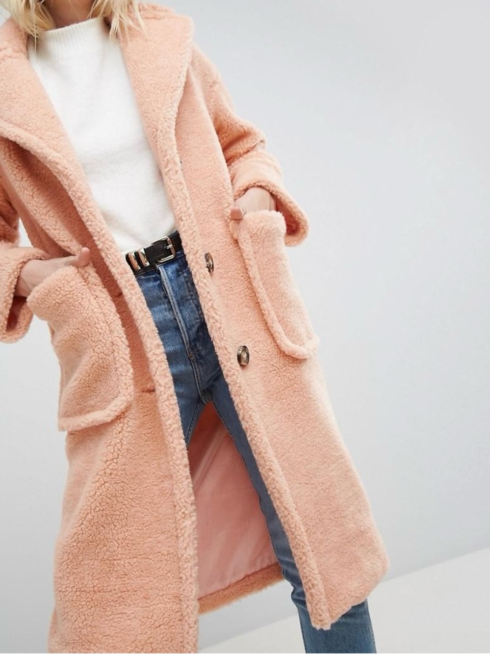 ASOS Coat in Luxe Teddy Borg Pink size 6
